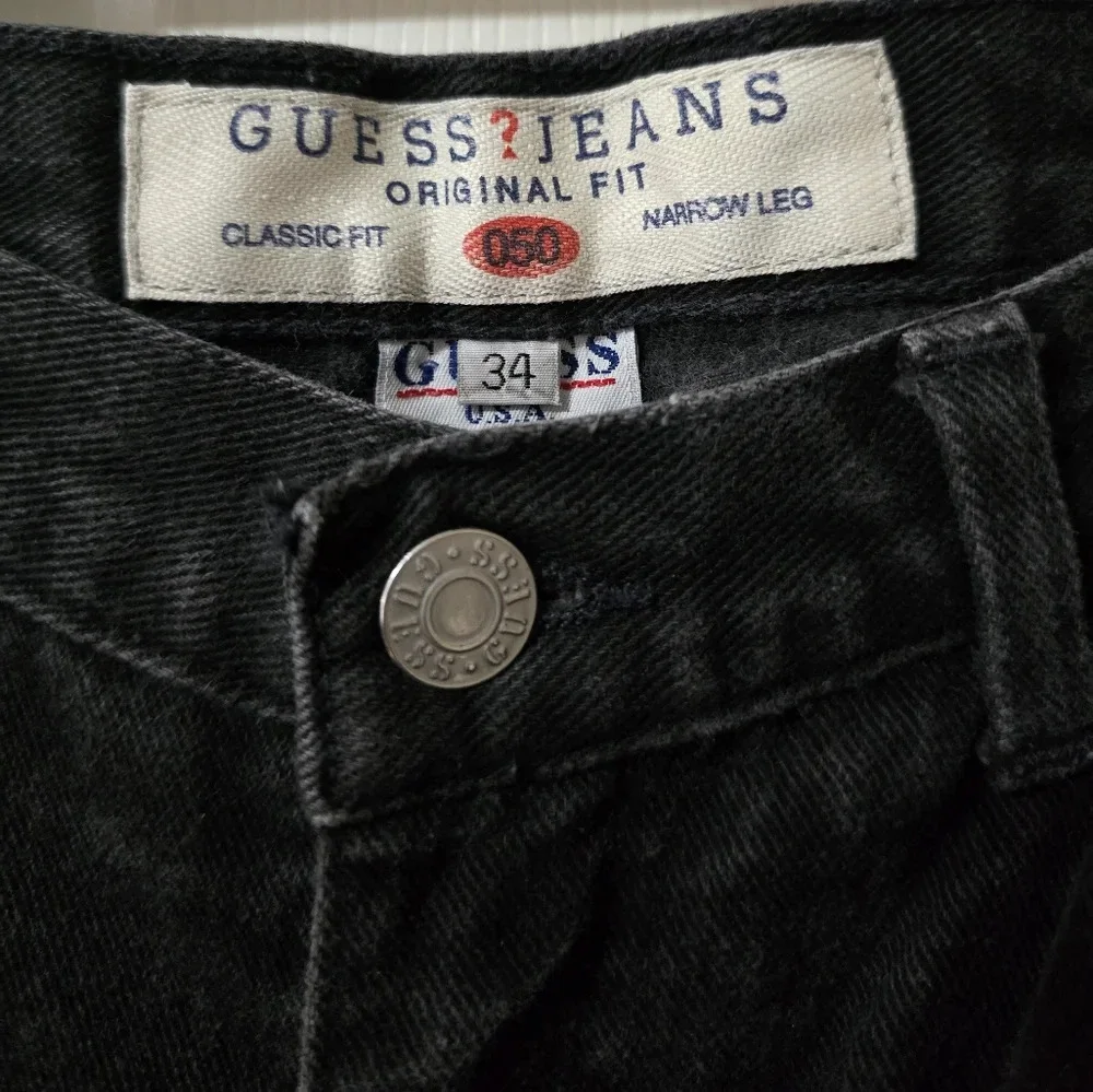 Vintage 90s Guess Classic Fit Narrow Leg Jeans, Faded Black, High Waist, EUC!